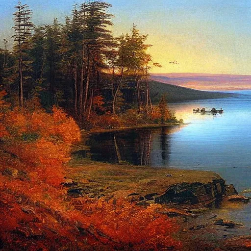 Image similar to Lake Superior in Autumn, landscape, beautiful artwork by ivan shishkin