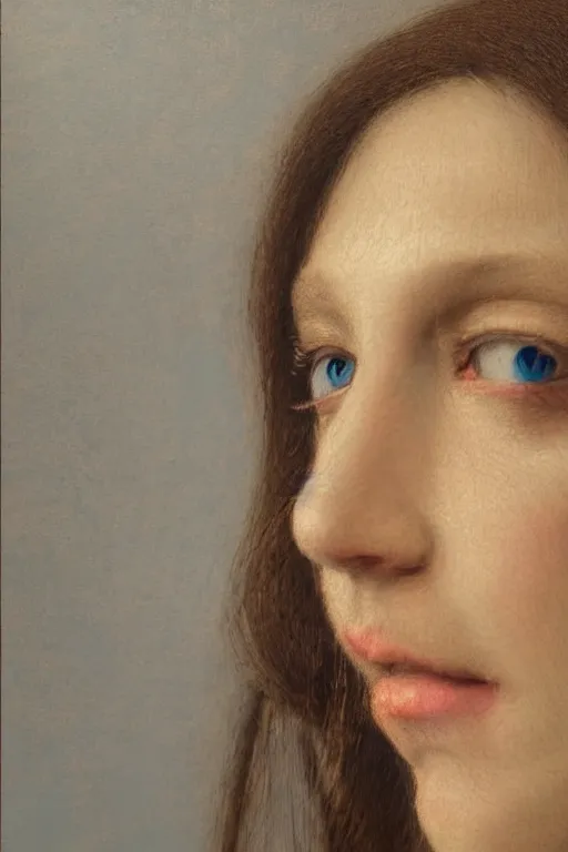 Prompt: hyperrealism extreme close-up portrait of medieval female, blue light, dark atmosphere, in style of classicism