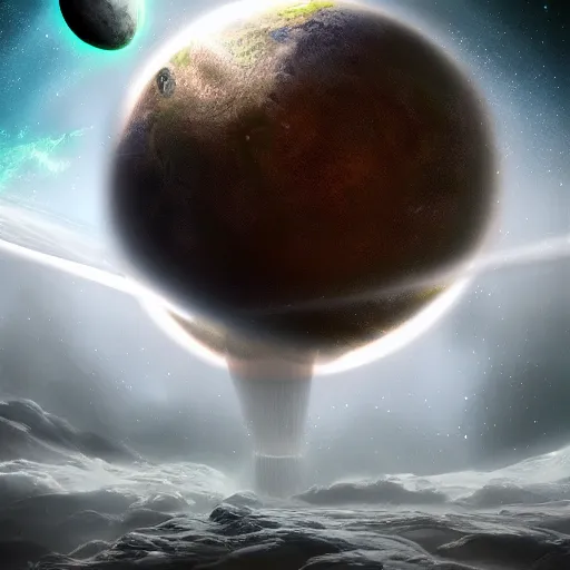 Image similar to planetary destruction by alien space ship, digital art, concept art, highly detailed, ultra realistic