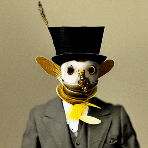 Image similar to a photo of a honeybee wearing a top hat