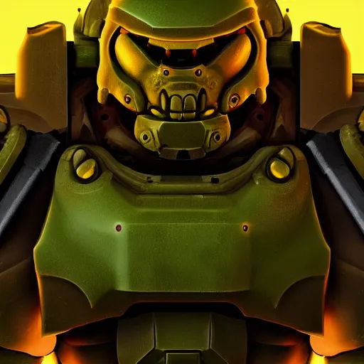 Image similar to portrait of doomguy from game doom, highly detailed, 8 k render centered, digital painting