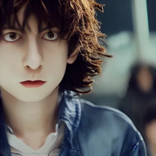 Image similar to a screenshot of finn wolfhard in death note ( the anime ) ( 2 0 0 6 ), anime, vhs quality