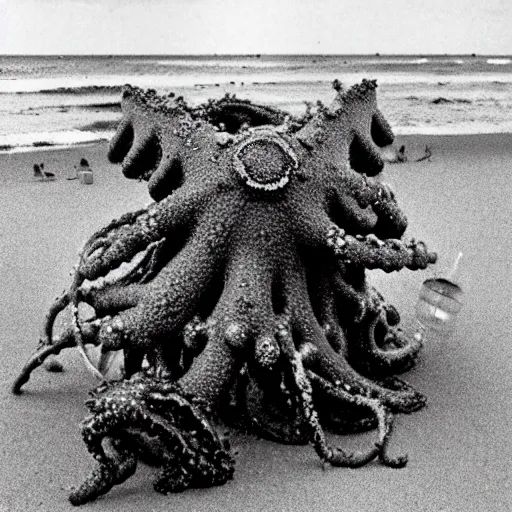 Prompt: a shoggoth on the beach