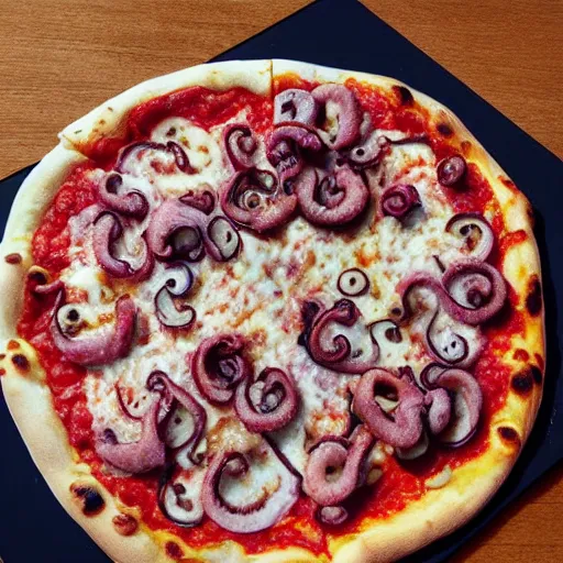 Prompt: pizza hyperrealistic with octopus