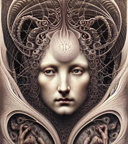 Image similar to detailed realistic beautiful rose goddess face portrait by jean delville, gustave dore, iris van herpen and marco mazzoni, art forms of nature by ernst haeckel, art nouveau, symbolist, visionary, gothic, neo - gothic, pre - raphaelite, fractal lace, intricate alien botanicals, ai biodiversity, surreality, hyperdetailed ultrasharp octane render