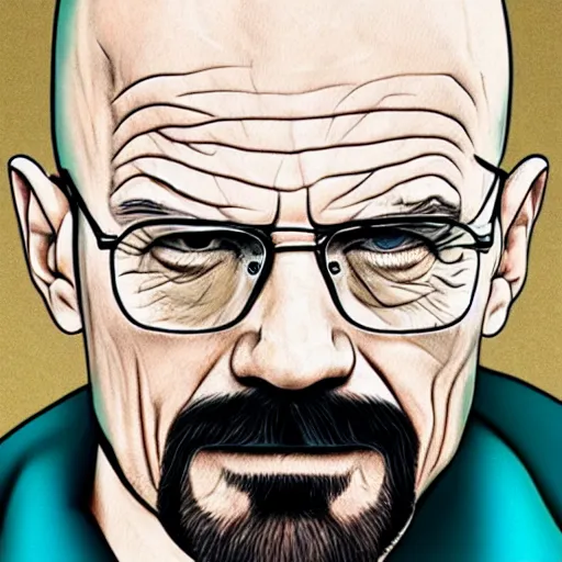 Prompt: a detailed portrait of walter white vaping, art illustration, incredibly highly detailed and realistic, 8 k, sharp focus