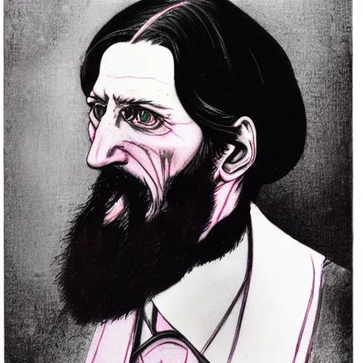 Image similar to rasputin, pink, by yoshitaka amano, begotten, realistic