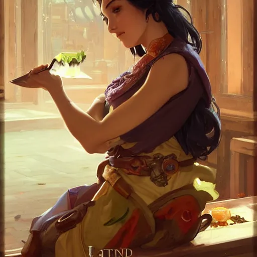 Image similar to a dinner date with the girl next door, slice of life, varying ethnicities, fantasy, elegant, highly detailed, digital painting, artstation, concept art, matte, sharp focus, illustration, hearthstone, art by Artgerm and Greg Rutkowski and Alphonse Mucha