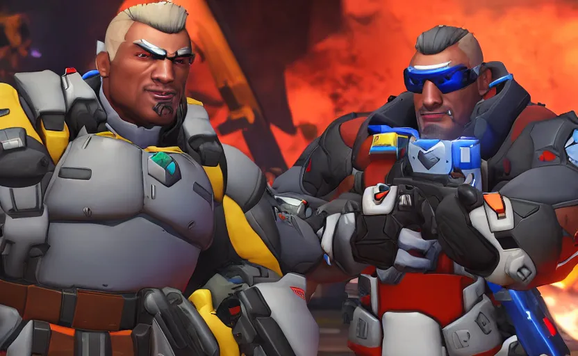 Image similar to the rock as soldier 7 6 in overwatch, in game screenshot