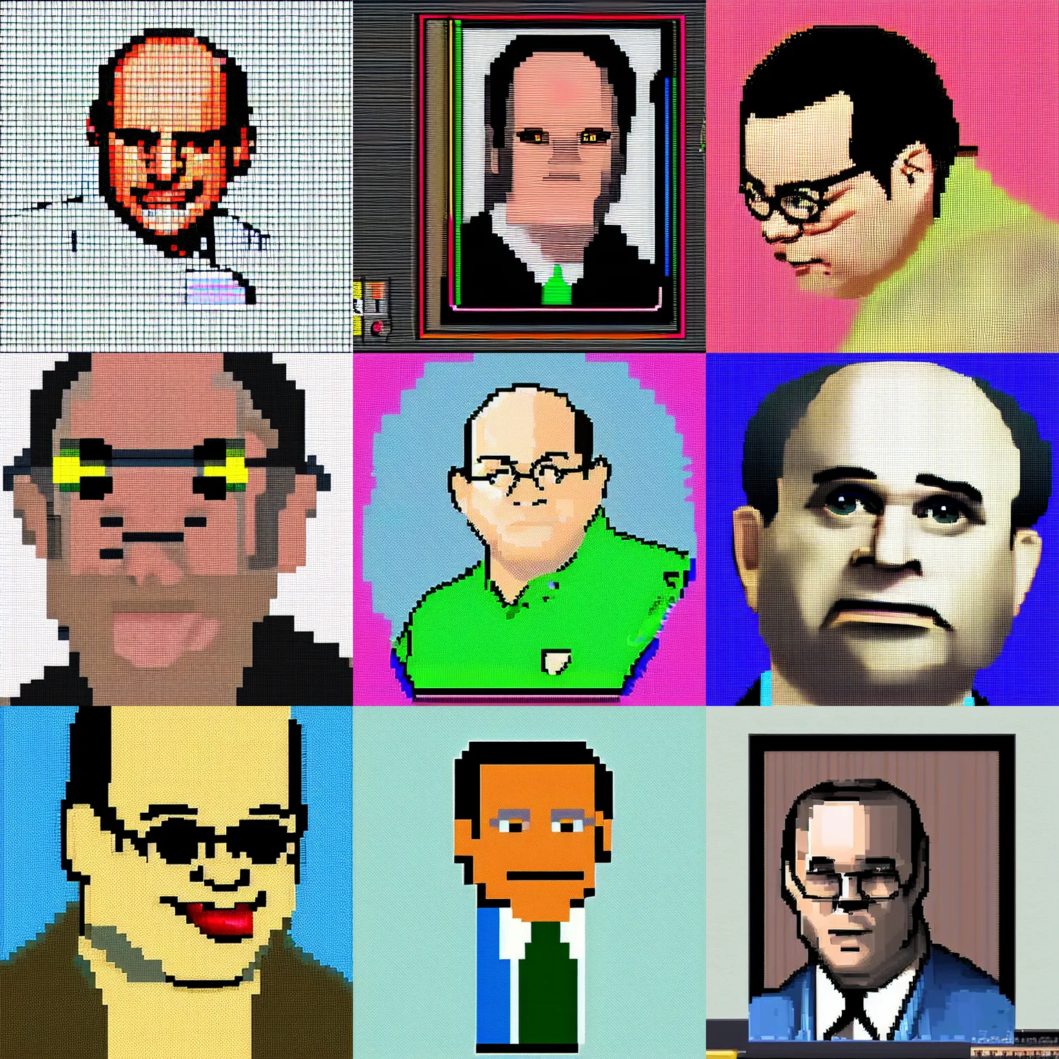 Prompt: photorealistic colecovision portrait of costanza from seinfeld, pixel art