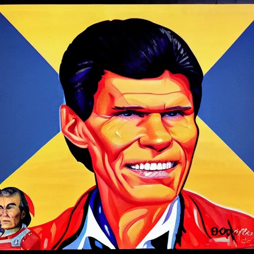 Image similar to bogdanoff portrait, soviet propaganda poster style, vivid colors