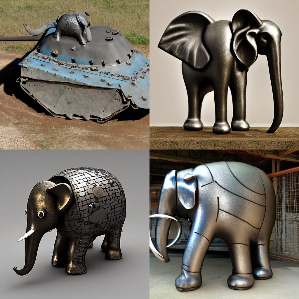 Prompt: metal elephant as tank