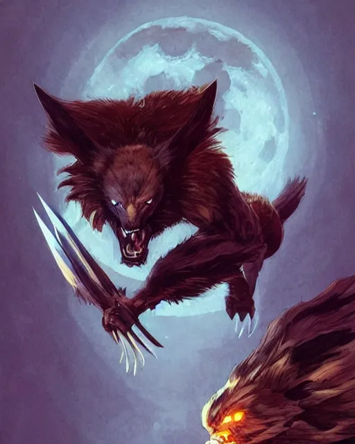 Prompt: '' Illustration a wolverine (Fenrir) breaking its chains, (night), (moon in the background), league of legends, Fenrir, LOL, fantasy, d&d, digital painting, artstation, concept art, sharp focus, illustration, art by greg rutkowski and alphonse mucha ''