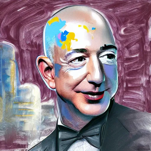 Image similar to painting of Jeff Bezos with very very very long hair hair