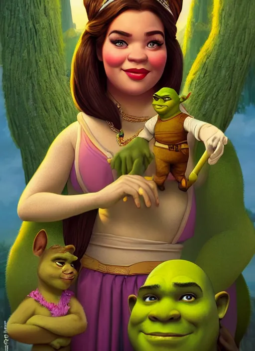 Prompt: lofi portrait of shrek as jasmine the princess, pixar style, by tristan eaton stanley artgerm and tom bagshaw.