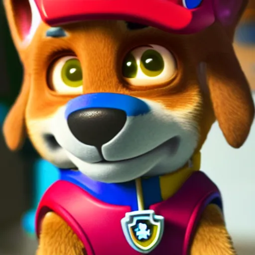Prompt: hyper detailed chase from paw patrol making a goofy face