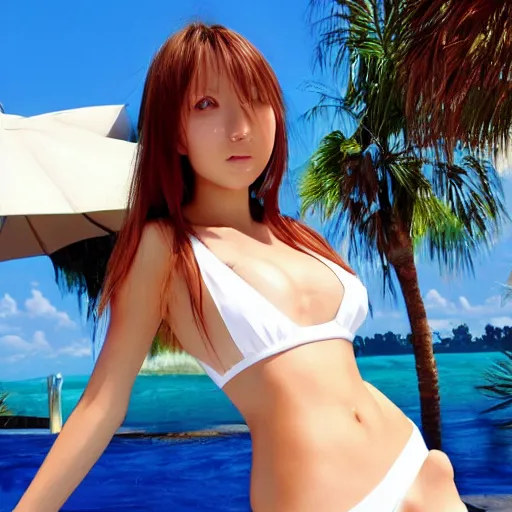 Image similar to anime girl in a white bikini