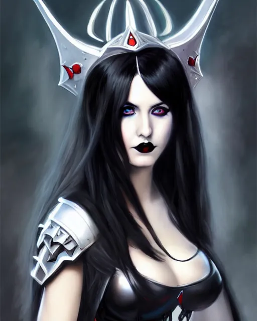 Image similar to portrait of beautiful goth girl cosplay with black hair in warhammer armor, white background, art by artgerm