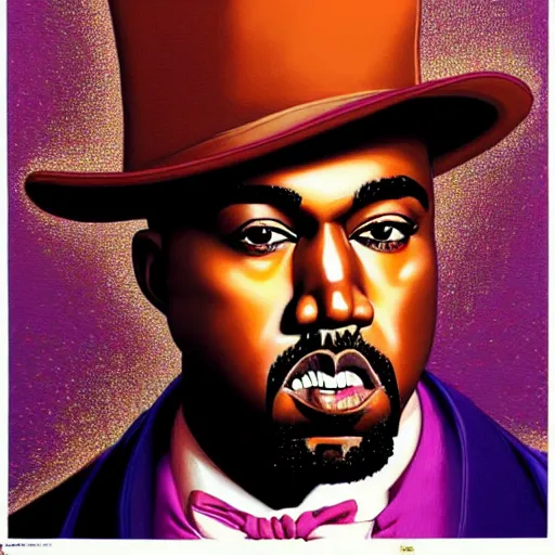 Image similar to portrait of kanye west as willy wonka, by yoichi hatakenaka, masamune shirow, josan gonzales and dan mumford, ayami kojima, takato yamamoto, barclay shaw, karol bak, yukito kishiro