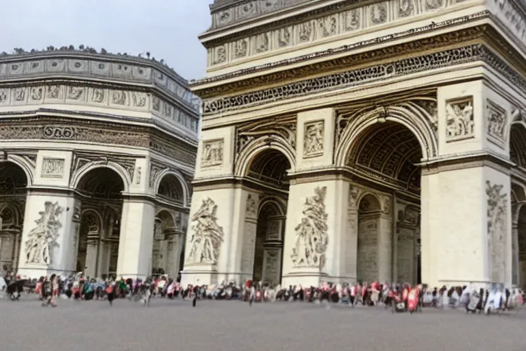 Prompt: arc de triomphe made of pasta cream bacon