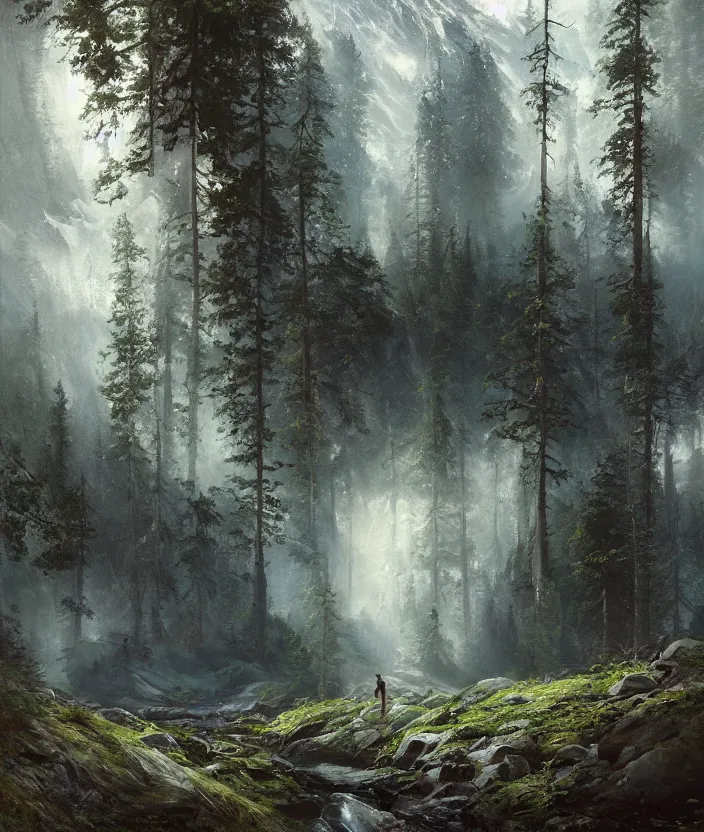 Image similar to most epic landscape, epic cinematic hyperrealism masterpiece. realistic poster with shaded lighting by craig mallismo, artgerm, jeremy lipkin and michael garmash, unreal engine, radiant light, detailed and complex environment, digital art, art station trends, environmental portrait, low angle, 3 5 mm, forest path, misty