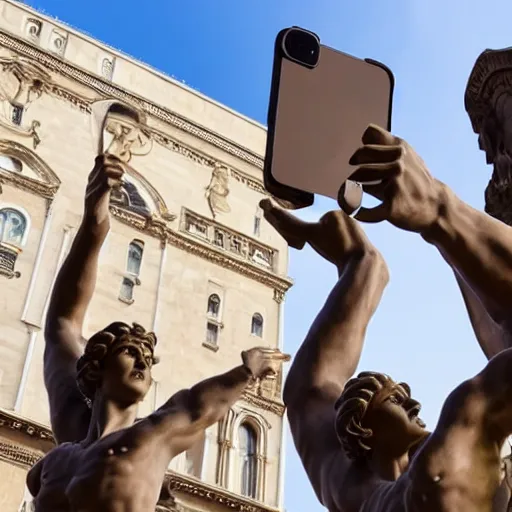 Prompt: statue of david by michelangelo and a group of nuns taking a selfie with a selfie stick