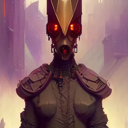 Prompt: cyberpunk conehead, fantasy, d & d, intricate, detailed, by by alphonse mucha, adolfo hohenstein, alice russell glenny, stanley artgerm lau, greg rutkowski, detailed, trending on artstation, trending on artstation, smooth