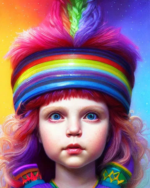 Image similar to rainbow brite portrait | highly detailed | very intricate | symmetrical | whimsical and magical | soft cinematic lighting | award - winning | closeup portrait | cute doll | painted by donato giancola and mandy jurgens and charlie bowater | pastel color palette | featured on artstation