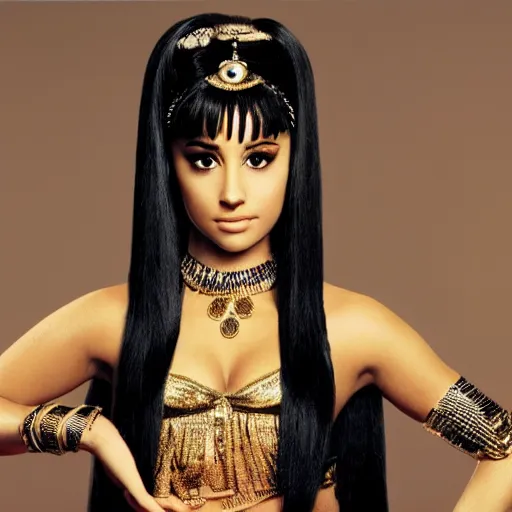 Image similar to cleopatra with the face of ariana grande