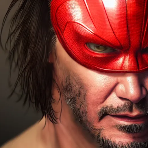 Image similar to Keanu Reeves as spiderman , muscle extremely detailed, fantastic details full face, mouth, trending on artstation, pixiv, cgsociety, hyperdetailed Unreal Engine 4k 8k ultra HD, WLOP