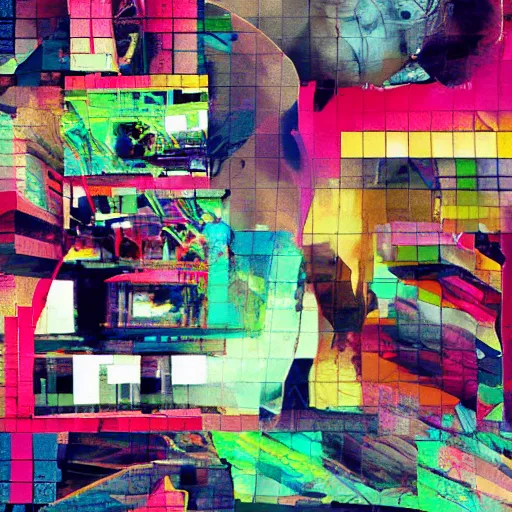 Prompt: internet, glitch Painting, out collage