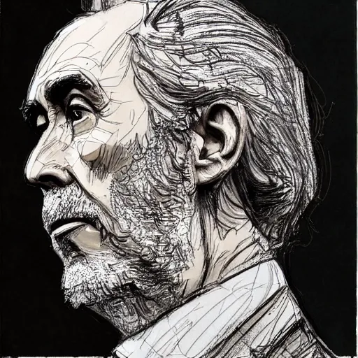 Prompt: a realistic yet scraggly portrait sketch of the side profile of a stern and sophisticated christopher lee, trending on artstation, intricate details, in the style of frank auerbach, in the style of sergio aragones, in the style of martin ansin, in the style of david aja, in the style of mattias adolfsson