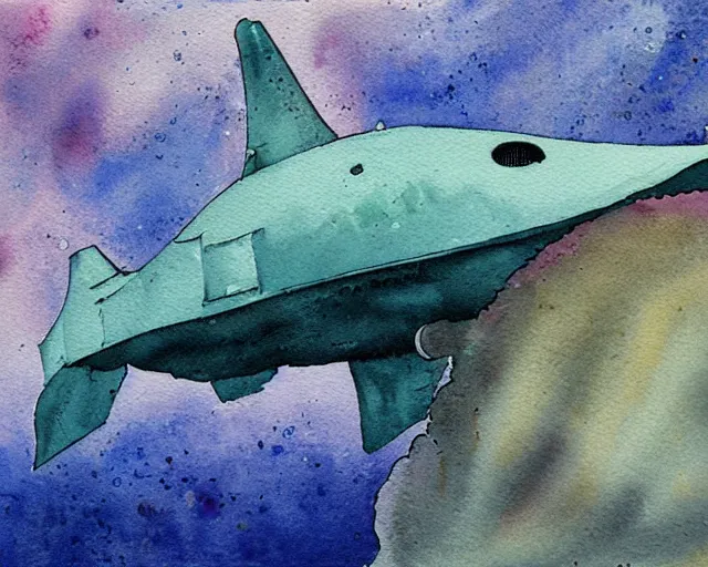 Prompt: Watercolor painting of an underwater submarine
