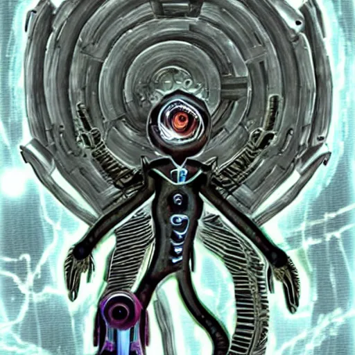 Image similar to GLaDOS as a lovecraftian God