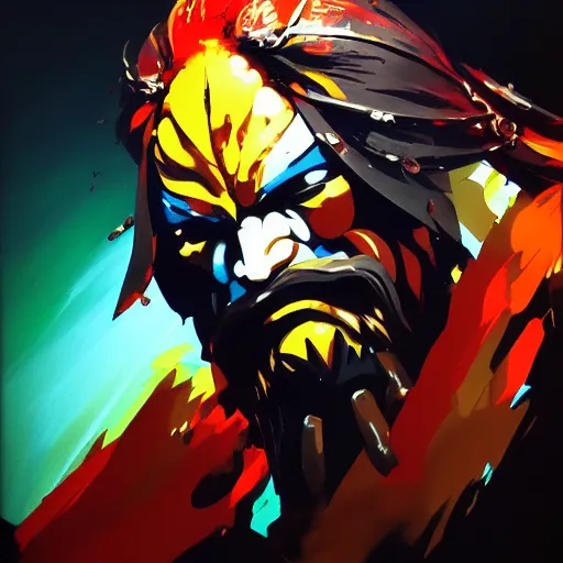 Prompt: a beautiful painting of Kunkka by Yoji Shinkawa, Dota, strong lines and bold colors, limited color palette, atmosphere and tension, Japanese, trending on artstation