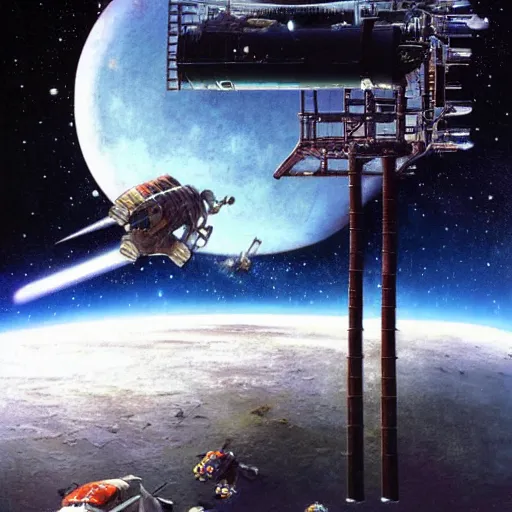 Image similar to abandoned space station, peter elson, tony roberts, jim burns, chris foss