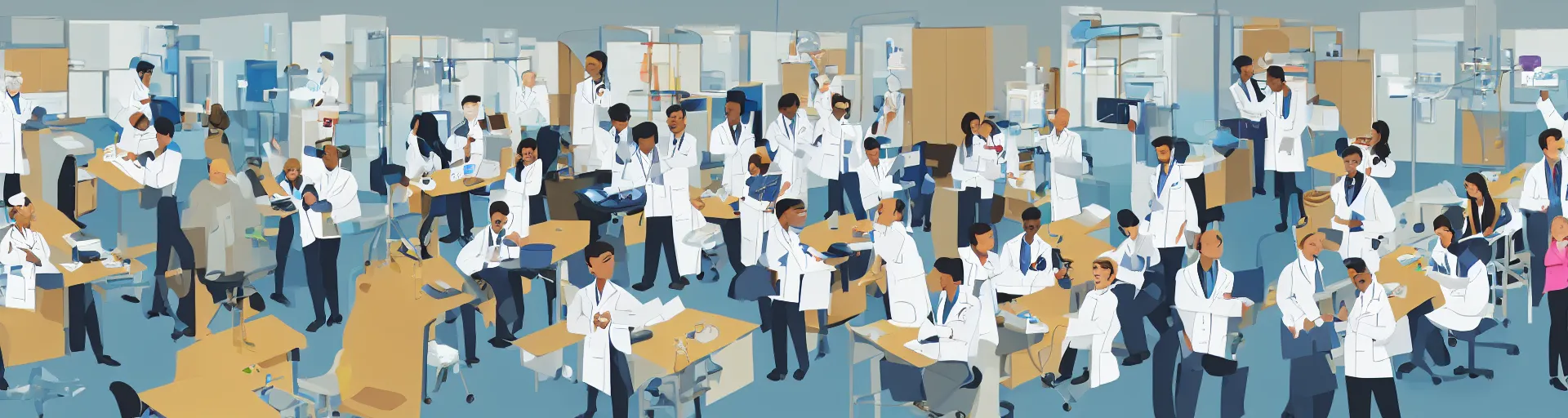 Prompt: cartoon of lab science students at internship