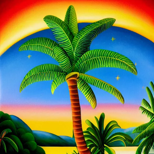 Image similar to a ultradetailed beautiful painting of amazonas beach by tarsila do amaral, major arcana mason sparkles sky, dougherty patrick, trending on artstation, mediterranean, palm trees, light sparkles, major arcana sky, sharp focus, soft light