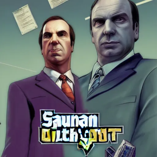 Image similar to Saul Goodman GTA V, cover art by Stephen Bliss,