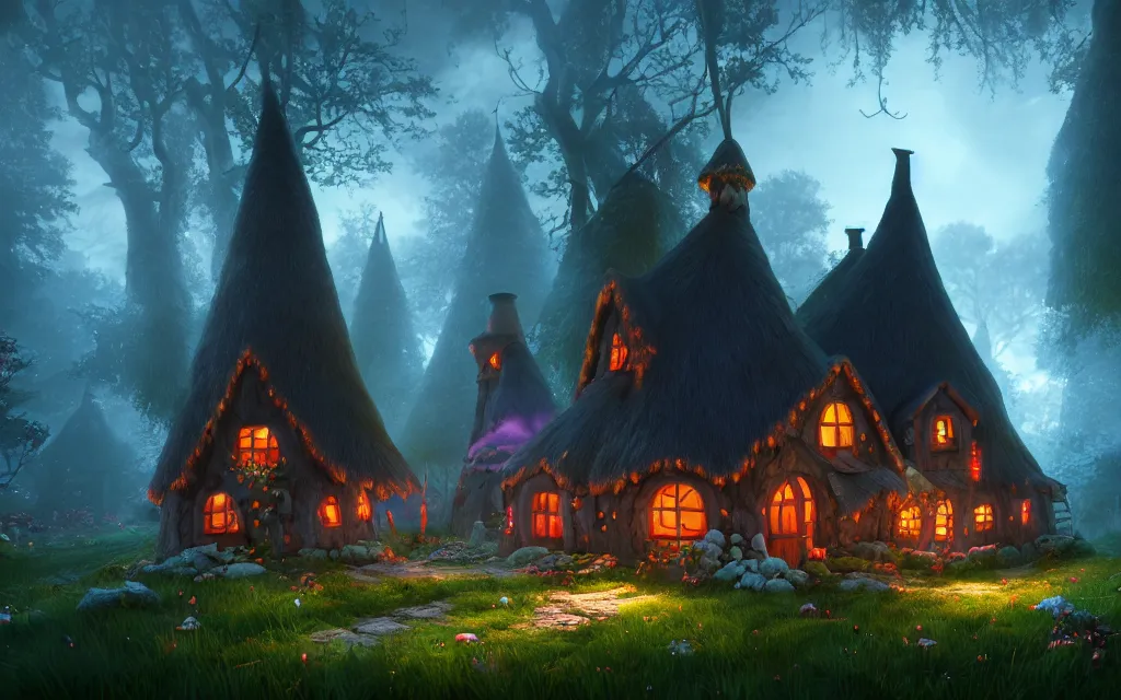 Prompt: gloomy sparse fairytale forest with witches cottage made of candy in the distance, visual novel key visual, award - winning digital art on pixiv, trending on artstation - cinematic lighting, dramatic lighting, stunning and beautiful scenery - highly detailed, hyperrealistic, unreal engine 5, in the style of kingdom hearts