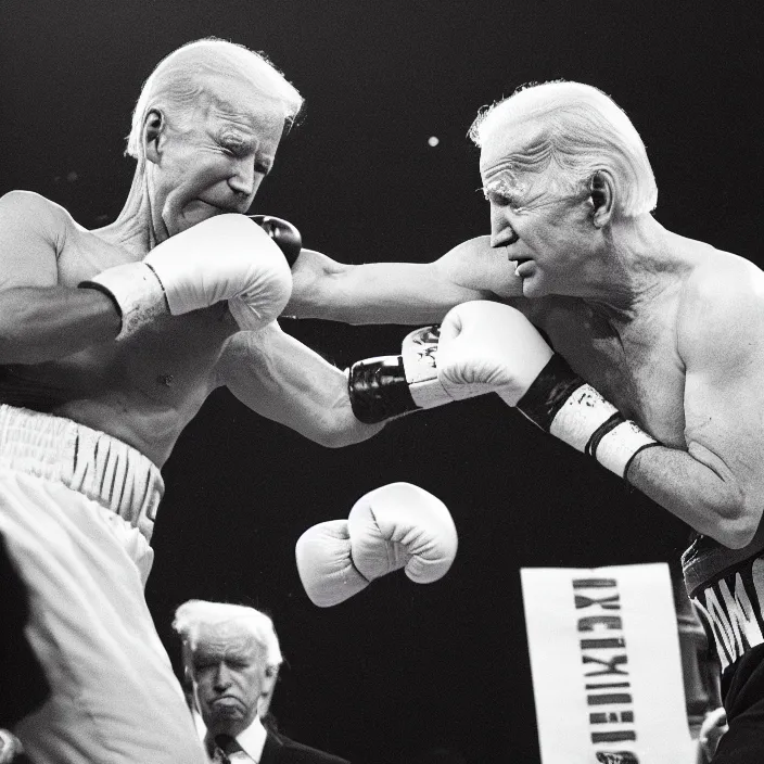 Image similar to donald trump and joe biden boxing match, high quality photo