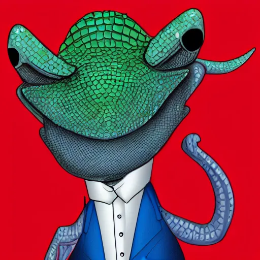 Prompt: a lizard in a tuxedo, digital art