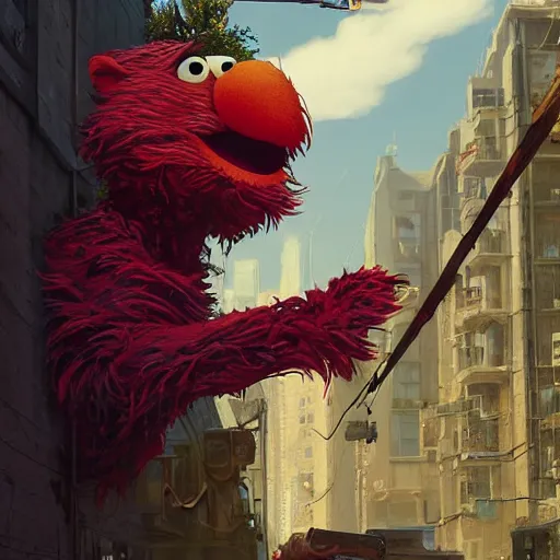 Image similar to highly detailed portrait elmo sesame street in gta v, stephen bliss, unreal engine, fantasy art by greg rutkowski, loish, rhads, ferdinand knab, makoto shinkai and lois van baarle, ilya kuvshinov, rossdraws, tom bagshaw, global illumination, radiant light, detailed and intricate environment