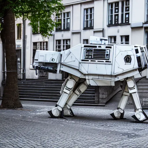 Prompt: a star wars AT-AT in the streets of berlin, 8k