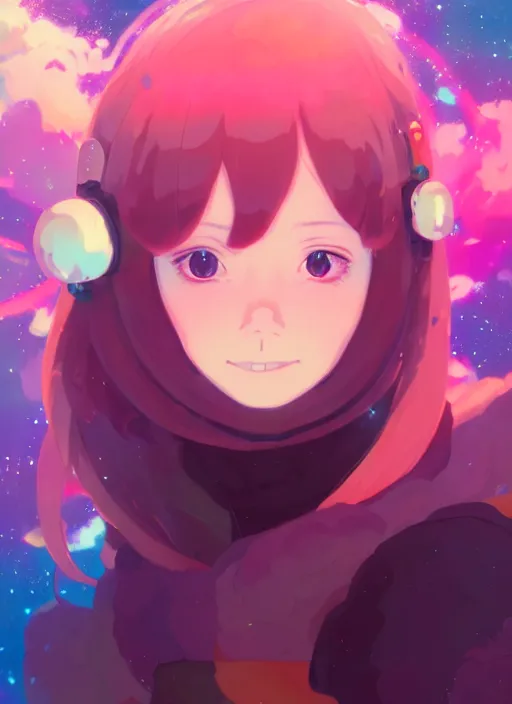 Prompt: portrait of a cute girl melting, very psychedelic space background illustration concept art anime key visual trending pixiv fanbox by wlop and greg rutkowski and makoto shinkai and studio ghibli and kyoto animation