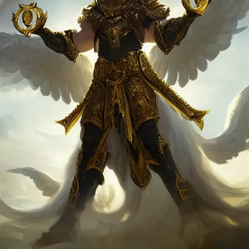 Image similar to a white bull with angelic wings and golden horns, epic fantasy digital art, fantasy style art, by Greg Rutkowski, fantasy hearthstone card art style