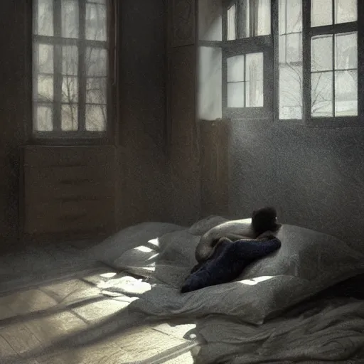 Image similar to shadow figure watching a person sleeping in bed at night, volumetric lighting, 8 k octane beautifully detailed render, post - processing, extremely hyper - detailed, intricate, epic composition, cinematic lighting, masterpiece, trending on artstation, detailed detailed detailed, masterpiece, stunning art by anders zorn, wonderful masterpiece by greg rutkowski, beautiful cinematic light,