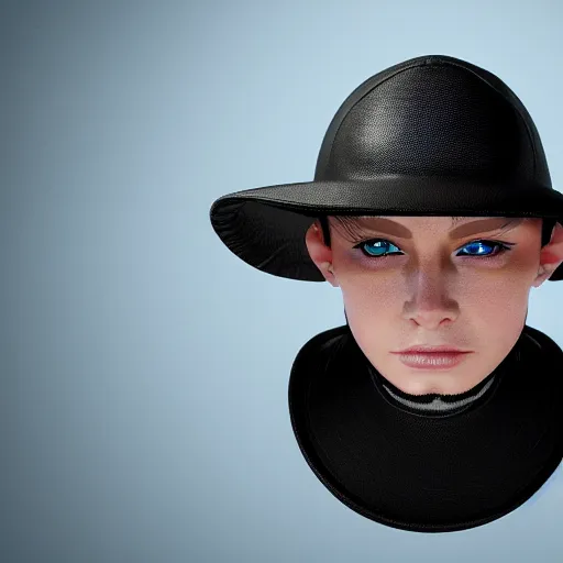 Prompt: a flat brim hat from the future, cyberpunk, highly detailed, epic lighting, hyper photorealism, 8 k