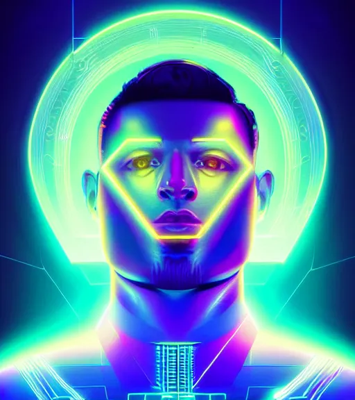 Image similar to symmetry!! latino prince of technology, solid cube of light, hard edges, product render retro - futuristic poster scifi, lasers and neon circuits, handsome latino prince, intricate, elegant, highly detailed, digital painting, artstation, concept art, smooth, sharp focus, illustration, dreamlike, art by artgerm