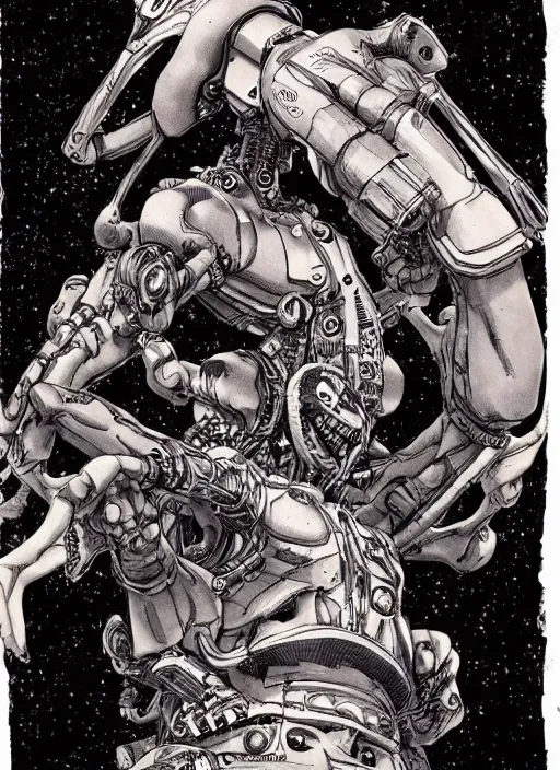 Prompt: a big headed alien with five arms holding revolvers, by takehiko inoue and kim jung gi, masterpiece ink illustration